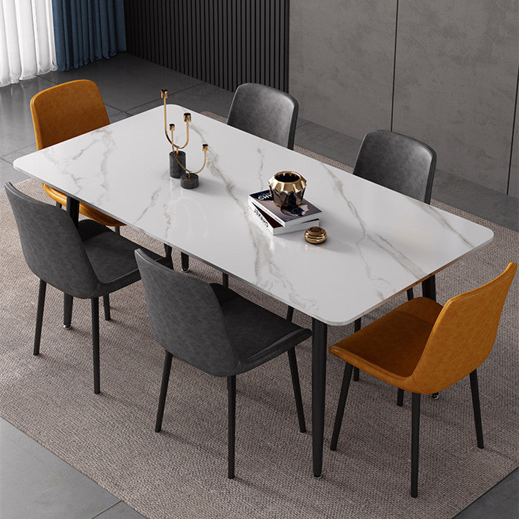 Modern Sintered Stone Dining Table Set White Rectangle Dining Set for Home Use Clearhalo 'Dining Room Sets' 'Dining Tables & Seating' 'dining_room_set' 'Furniture' 'furniture_dining_room_set' 'Kitchen & Dining Furniture' 'kitchen&dining_furn' 'kitchen' 3348354
