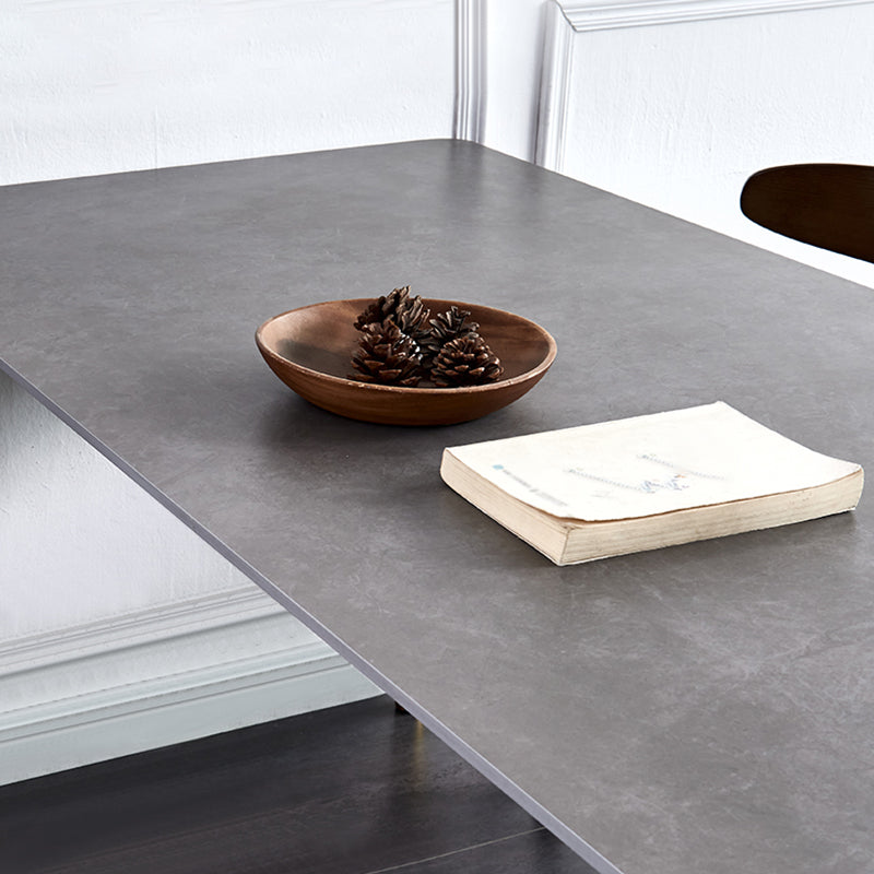 Scandinavian Style 6 Seat Rectangular Black Legs Black Slate Dining Table with Base Clearhalo 'Dining Room Sets' 'Dining Tables & Seating' 'dining_room_set' 'Furniture' 'furniture_dining_room_set' 'Kitchen & Dining Furniture' 'kitchen&dining_furn' 'kitchen' 3348394