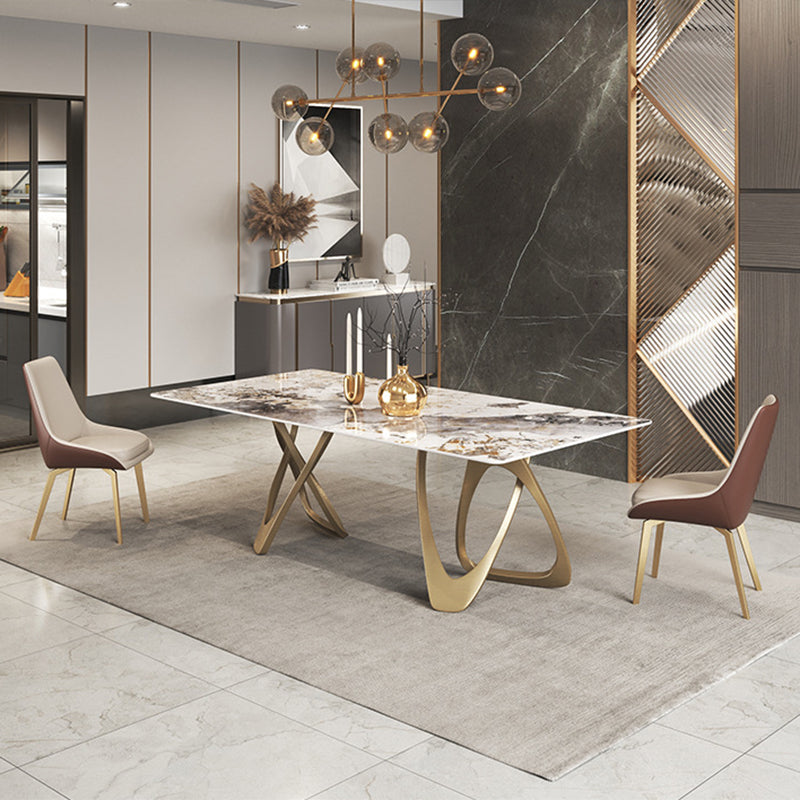 Contemporary Style Sintered Stone Kitchen Dining Set Rectangle Standard Dining with Double Pedestal Clearhalo 'Dining Room Sets' 'Dining Tables & Seating' 'dining_room_set' 'Furniture' 'furniture_dining_room_set' 'Kitchen & Dining Furniture' 'kitchen&dining_furn' 'kitchen' 3348447