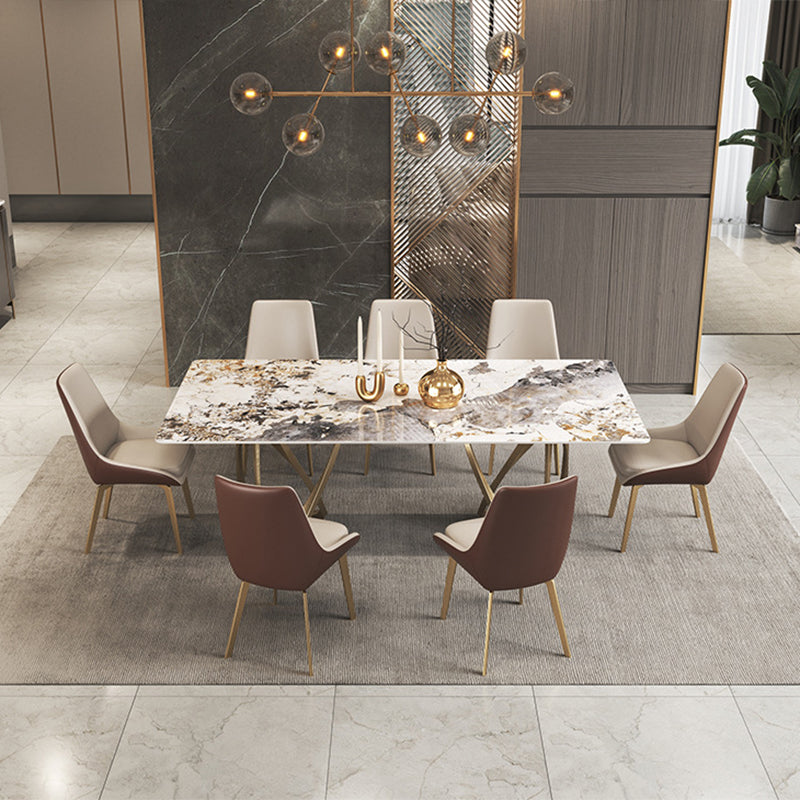 Contemporary Style Sintered Stone Kitchen Dining Set Rectangle Standard Dining with Double Pedestal Clearhalo 'Dining Room Sets' 'Dining Tables & Seating' 'dining_room_set' 'Furniture' 'furniture_dining_room_set' 'Kitchen & Dining Furniture' 'kitchen&dining_furn' 'kitchen' 3348456