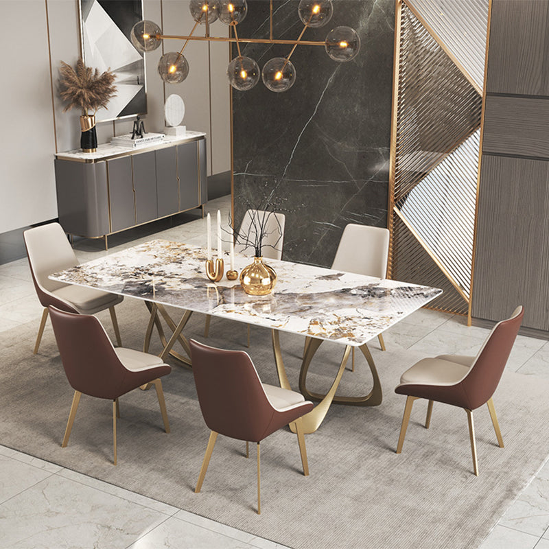 Contemporary Style Sintered Stone Kitchen Dining Set Rectangle Standard Dining with Double Pedestal Clearhalo 'Dining Room Sets' 'Dining Tables & Seating' 'dining_room_set' 'Furniture' 'furniture_dining_room_set' 'Kitchen & Dining Furniture' 'kitchen&dining_furn' 'kitchen' 3348457