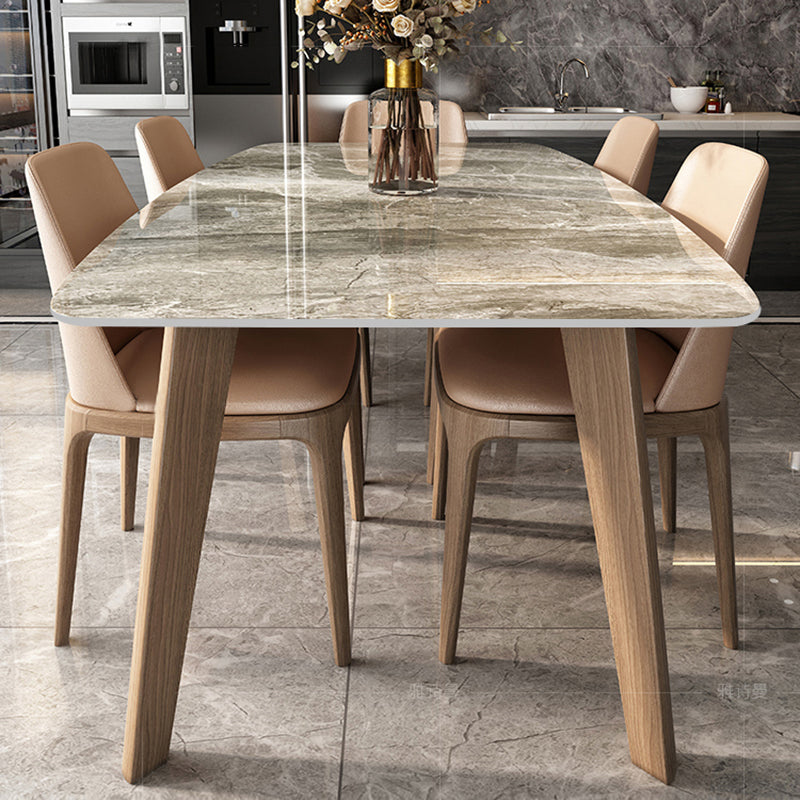 Scandinavian Style Rectangular Sintered Stone Table Brown Legs Dining Table with Wood Base Clearhalo 'Dining Room Sets' 'Dining Tables & Seating' 'dining_room_set' 'Furniture' 'furniture_dining_room_set' 'Kitchen & Dining Furniture' 'kitchen&dining_furn' 'kitchen' 3348458