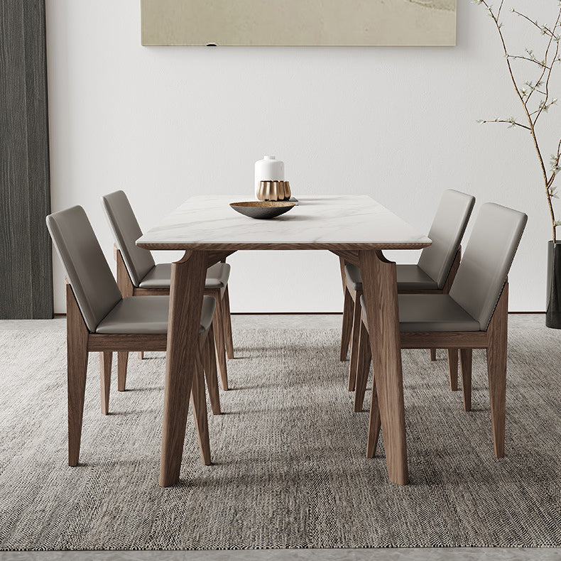 Minimalist Fixed Sintered Stone Dining¬†Room¬†Table¬†with 4 Solid Wood Legs for Kitchen with 4 Chairs Clearhalo 'Dining Room Sets' 'Dining Tables & Seating' 'dining_room_set' 'Furniture' 'furniture_dining_room_set' 'Kitchen & Dining Furniture' 'kitchen&dining_furn' 'kitchen' 3350385