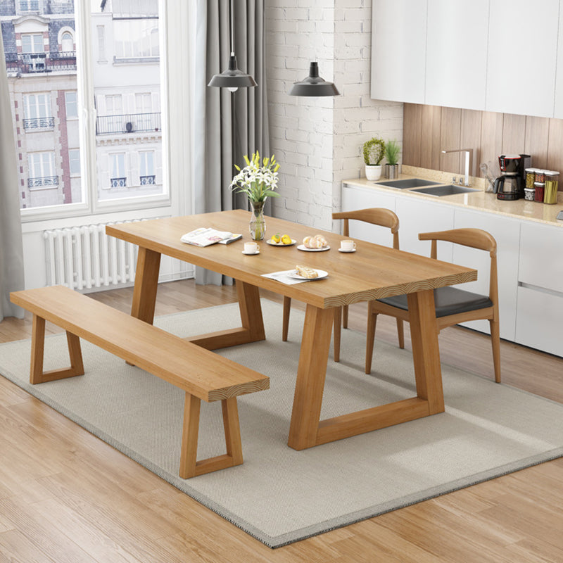 Contemporary Solid Wood Rectangle Shape Kitchen Table Set with 2 Wood Legs for Dining Room Furniture Clearhalo 'Dining Room Sets' 'Dining Tables & Seating' 'dining_room_set' 'furn' 'furn_dining_room_set' 'Furniture' 'furniture_dining_room_set' 'Kitchen & Dining Furniture' 'kitchen&dining_furn' 'kitchen' 3350418