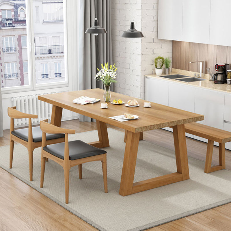 Contemporary Solid Wood Rectangle Shape Kitchen Table Set with 2 Wood Legs for Dining Room Furniture Clearhalo 'Dining Room Sets' 'Dining Tables & Seating' 'dining_room_set' 'furn' 'furn_dining_room_set' 'Furniture' 'furniture_dining_room_set' 'Kitchen & Dining Furniture' 'kitchen&dining_furn' 'kitchen' 3350422