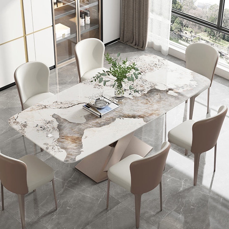 Modern Kitchen Sintered Stone Dining Set Rectangle Shape Standard Dining Set with 4 Legs Base Clearhalo 'Dining Room Sets' 'Dining Tables & Seating' 'dining_room_set' 'Furniture' 'furniture_dining_room_set' 'Kitchen & Dining Furniture' 'kitchen&dining_furn' 'kitchen' 3353832