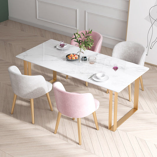 Scandinavian Sintered Stone Dining Table Set White Rectangle Dining Set for Home Use Clearhalo 'Dining Room Sets' 'Dining Tables & Seating' 'dining_room_set' 'furn' 'furn_dining_room_set' 'Furniture' 'furniture_dining_room_set' 'Kitchen & Dining Furniture' 'kitchen&dining_furn' 'kitchen' 3361351
