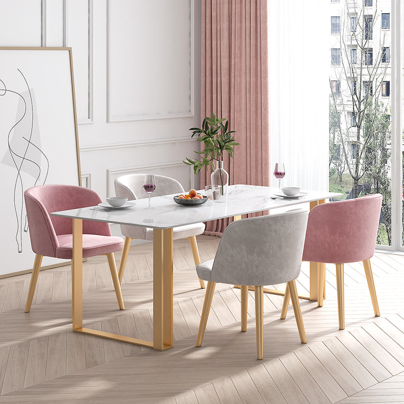 Scandinavian Sintered Stone Dining Table Set White Rectangle Dining Set for Home Use Clearhalo 'Dining Room Sets' 'Dining Tables & Seating' 'dining_room_set' 'furn' 'furn_dining_room_set' 'Furniture' 'furniture_dining_room_set' 'Kitchen & Dining Furniture' 'kitchen&dining_furn' 'kitchen' 3361360