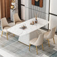 Glam Dining Room Set with¬†Rectangle Sintered Stone Top and Pedestal Base Dining Furniture White with 4 Chairs Clearhalo 'Dining Room Sets' 'Dining Tables & Seating' 'dining_room_set' 'furn' 'furn_dining_room_set' 'Furniture' 'furniture_dining_room_set' 'Kitchen & Dining Furniture' 'kitchen&dining_furn' 'kitchen' 3361361