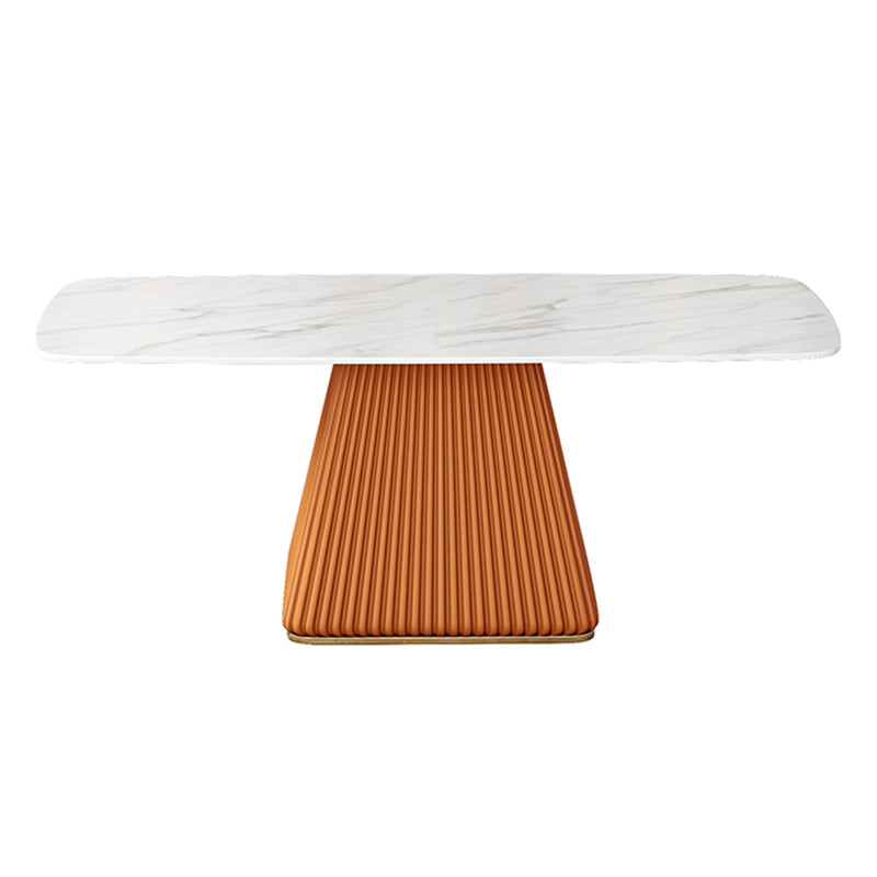 Glam Dining Room Set with¬†Rectangle Sintered Stone Top and Pedestal Base Dining Furniture Orange Table Only Clearhalo 'Dining Room Sets' 'Dining Tables & Seating' 'dining_room_set' 'furn' 'furn_dining_room_set' 'Furniture' 'furniture_dining_room_set' 'Kitchen & Dining Furniture' 'kitchen&dining_furn' 'kitchen' 3361362