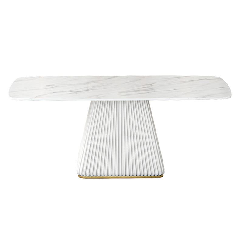 Glam Dining Room Set with¬†Rectangle Sintered Stone Top and Pedestal Base Dining Furniture White Table Only Clearhalo 'Dining Room Sets' 'Dining Tables & Seating' 'dining_room_set' 'furn' 'furn_dining_room_set' 'Furniture' 'furniture_dining_room_set' 'Kitchen & Dining Furniture' 'kitchen&dining_furn' 'kitchen' 3361366