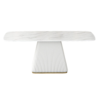 Glam Dining Room Set with¬†Rectangle Sintered Stone Top and Pedestal Base Dining Furniture White Table Only Clearhalo 'Dining Room Sets' 'Dining Tables & Seating' 'dining_room_set' 'furn' 'furn_dining_room_set' 'Furniture' 'furniture_dining_room_set' 'Kitchen & Dining Furniture' 'kitchen&dining_furn' 'kitchen' 3361366