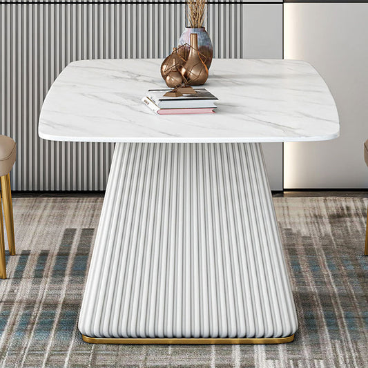 Glam Dining Room Set with¬†Rectangle Sintered Stone Top and Pedestal Base Dining Furniture Clearhalo 'Dining Room Sets' 'Dining Tables & Seating' 'dining_room_set' 'furn' 'furn_dining_room_set' 'Furniture' 'furniture_dining_room_set' 'Kitchen & Dining Furniture' 'kitchen&dining_furn' 'kitchen' 3361369