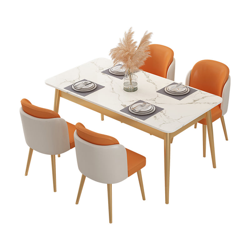 Glam Sintered Stone Dining Room Set Standard Height with Black Legs Dining Furniture for Home Use with 4 Chairs Clearhalo 'Dining Room Sets' 'Dining Tables & Seating' 'dining_room_set' 'furn' 'furn_dining_room_set' 'Furniture' 'furniture_dining_room_set' 'Kitchen & Dining Furniture' 'kitchen&dining_furn' 'kitchen' 3361409