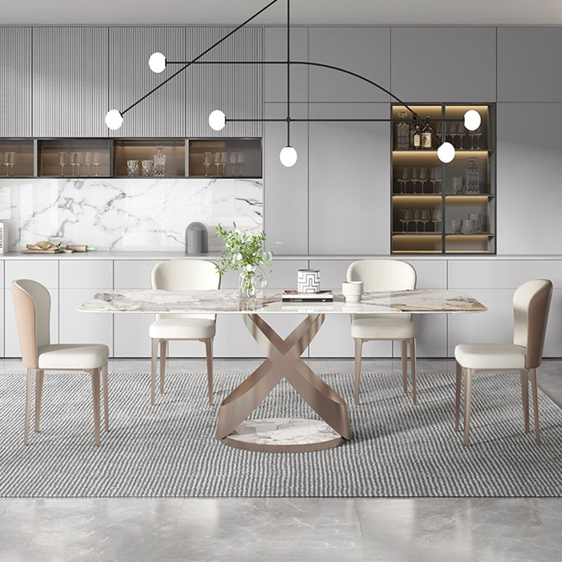 Modern Kitchen Dining Room Set with Sintered Stone Top and Gold Base Dining Furniture Clearhalo 'Dining Room Sets' 'Dining Tables & Seating' 'dining_room_set' 'furn' 'furn_dining_room_set' 'Furniture' 'furniture_dining_room_set' 'Kitchen & Dining Furniture' 'kitchen&dining_furn' 'kitchen' 3361417