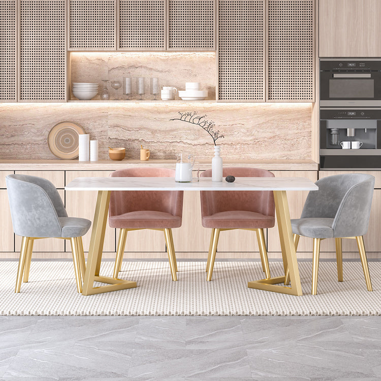 Scandinavian Sintered Stone Dining Table Set with Rectangle Table and Metal Base Home Dining Set with 4 Chairs Clearhalo 'Dining Room Sets' 'Dining Tables & Seating' 'dining_room_set' 'furn' 'furn_dining_room_set' 'Furniture' 'furniture_dining_room_set' 'Kitchen & Dining Furniture' 'kitchen&dining_furn' 'kitchen' 3361430