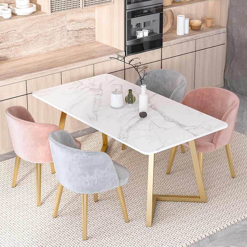 Scandinavian Sintered Stone Dining Table Set with Rectangle Table and Metal Base Home Dining Set Clearhalo 'Dining Room Sets' 'Dining Tables & Seating' 'dining_room_set' 'furn' 'furn_dining_room_set' 'Furniture' 'furniture_dining_room_set' 'Kitchen & Dining Furniture' 'kitchen&dining_furn' 'kitchen' 3361433