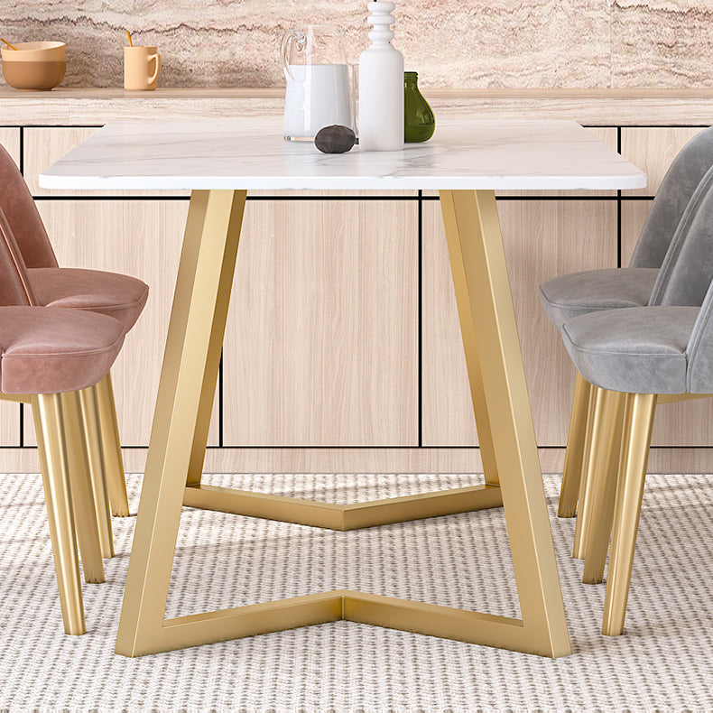 Scandinavian Sintered Stone Dining Table Set with Rectangle Table and Metal Base Home Dining Set Clearhalo 'Dining Room Sets' 'Dining Tables & Seating' 'dining_room_set' 'furn' 'furn_dining_room_set' 'Furniture' 'furniture_dining_room_set' 'Kitchen & Dining Furniture' 'kitchen&dining_furn' 'kitchen' 3361437