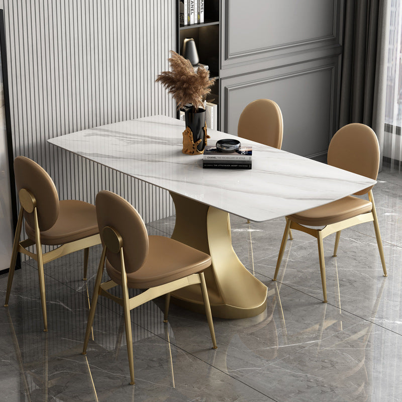Glam Sintered Stone Dining Room Set Standard Height with Gold Leg Dining Furniture for Home Use with 4 Chairs Clearhalo 'Dining Room Sets' 'Dining Tables & Seating' 'dining_room_set' 'furn' 'furn_dining_room_set' 'Furniture' 'furniture_dining_room_set' 'Kitchen & Dining Furniture' 'kitchen&dining_furn' 'kitchen' 3361460