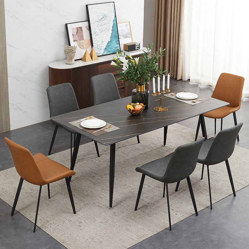 Modern Sintered Stone Black Dining Table Set with Rectangle Table and 4 Legs Base Home Dining Set with 6 Chairs Clearhalo 'Dining Room Sets' 'Dining Tables & Seating' 'dining_room_set' 'furn' 'furn_dining_room_set' 'Furniture' 'furniture_dining_room_set' 'Kitchen & Dining Furniture' 'kitchen&dining_furn' 'kitchen' 3361487