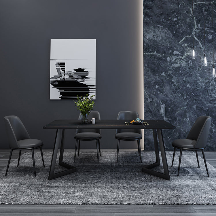 Minimalist Sintered Stone Dining Room Set with Black Base Formal Dining¬†Table¬†Furniture Clearhalo 'Dining Room Sets' 'Dining Tables & Seating' 'dining_room_set' 'furn' 'furn_dining_room_set' 'Furniture' 'furniture_dining_room_set' 'Kitchen & Dining Furniture' 'kitchen&dining_furn' 'kitchen' 3361500