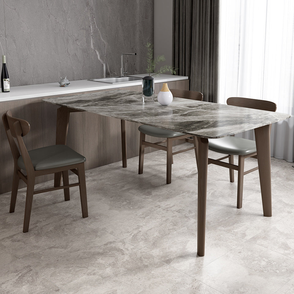 Modern Style Sintered Stone Dining Table with Grey Table and 4 Solid Wood Legs Base for Home Use Clearhalo 'Dining Room Sets' 'Dining Tables & Seating' 'dining_room_set' 'Furniture' 'furniture_dining_room_set' 'Kitchen & Dining Furniture' 'kitchen&dining_furn' 'kitchen' 3361539