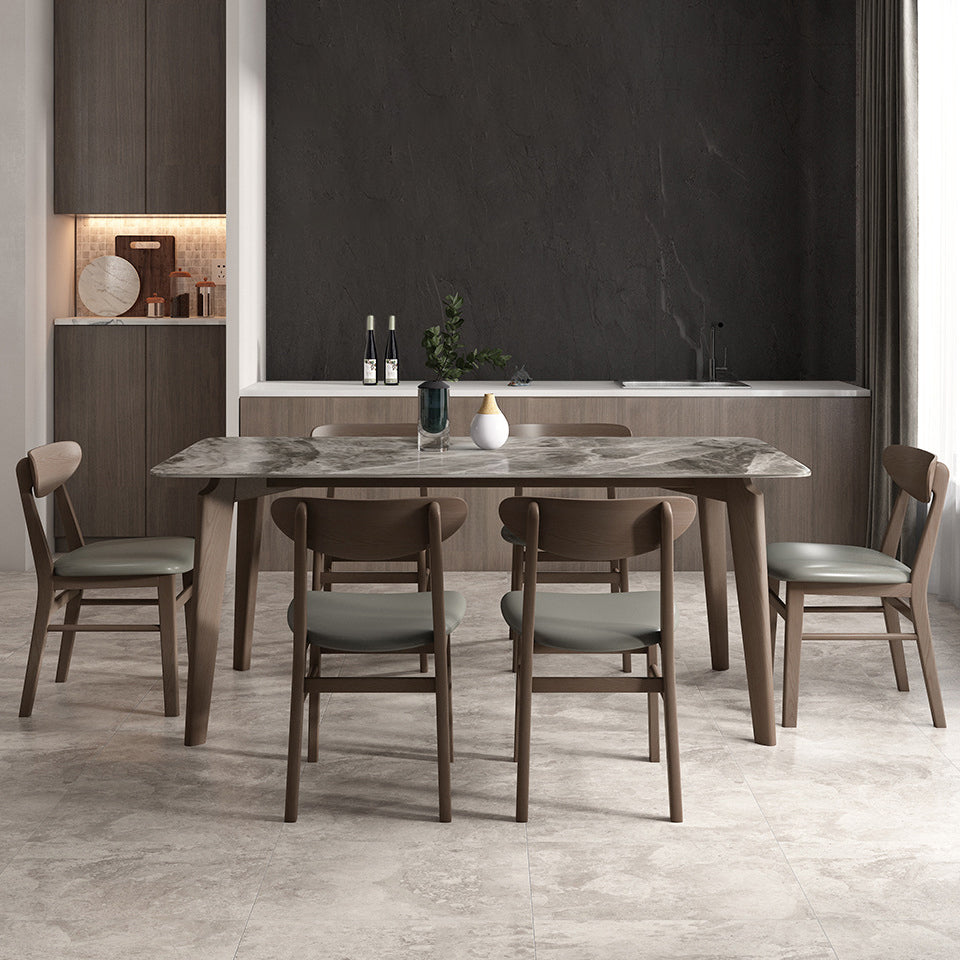 Modern Style Sintered Stone Dining Table with Grey Table and 4 Solid Wood Legs Base for Home Use Clearhalo 'Dining Room Sets' 'Dining Tables & Seating' 'dining_room_set' 'Furniture' 'furniture_dining_room_set' 'Kitchen & Dining Furniture' 'kitchen&dining_furn' 'kitchen' 3361540