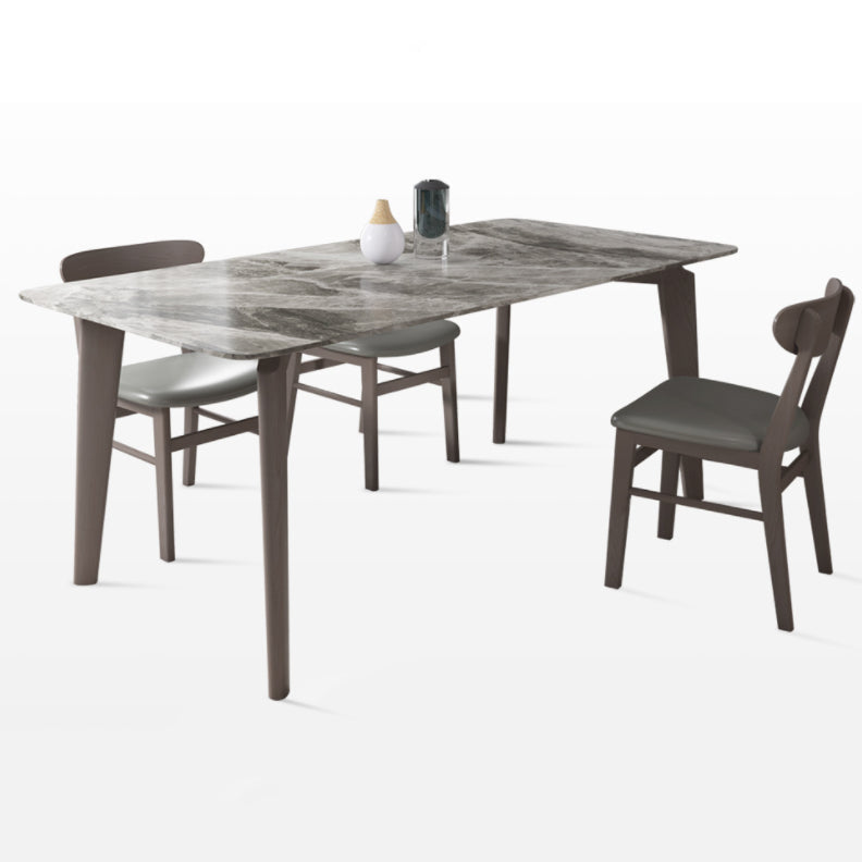 Modern Style Sintered Stone Dining Table with Grey Table and 4 Solid Wood Legs Base for Home Use Clearhalo 'Dining Room Sets' 'Dining Tables & Seating' 'dining_room_set' 'Furniture' 'furniture_dining_room_set' 'Kitchen & Dining Furniture' 'kitchen&dining_furn' 'kitchen' 3361549