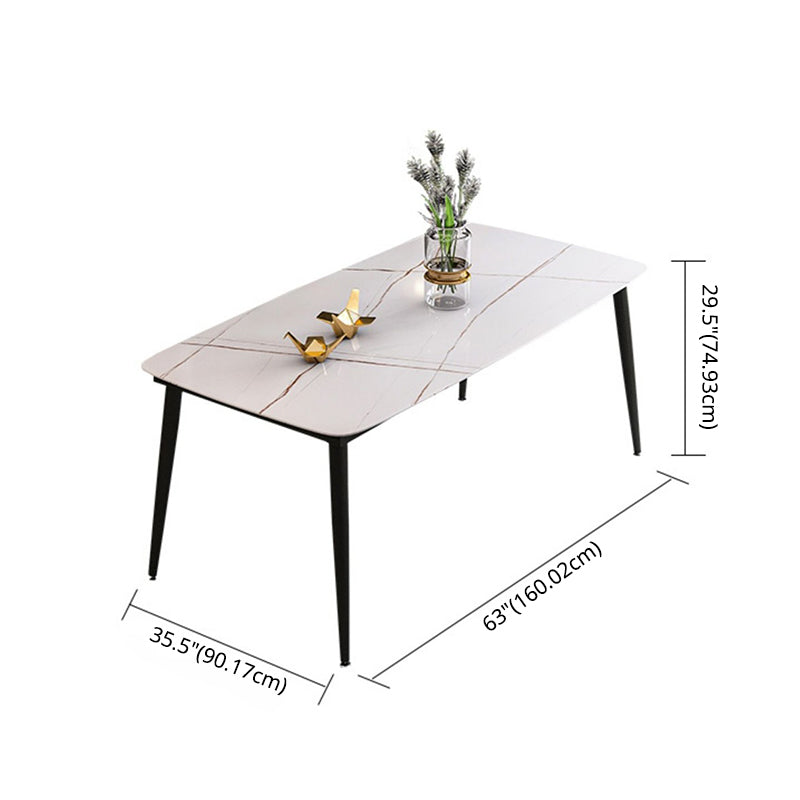 Modern Style Sintered Stone Dining Table with White Rectangle Shape Table and 4 Legs Base Clearhalo 'Dining Room Sets' 'Dining Tables & Seating' 'dining_room_set' 'furn' 'furn_dining_room_set' 'Furniture' 'furniture_dining_room_set' 'Kitchen & Dining Furniture' 'kitchen&dining_furn' 'kitchen' 3361638