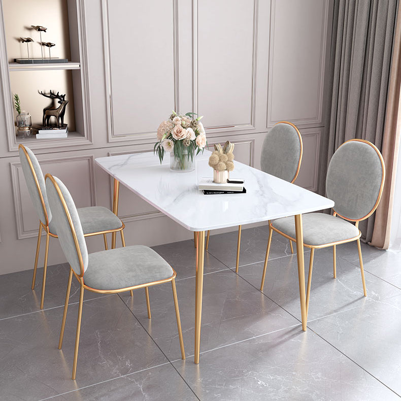 Scandinavian Style Sintered Stone Dining Table Set with Rectangle Table and Gold Legs Dining Set Clearhalo 'Dining Room Sets' 'Dining Tables & Seating' 'dining_room_set' 'furn' 'furn_dining_room_set' 'Furniture' 'furniture_dining_room_set' 'Kitchen & Dining Furniture' 'kitchen&dining_furn' 'kitchen' 3361642
