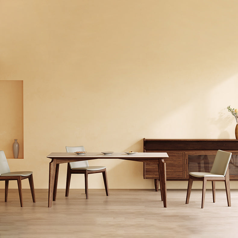 Modern Style Sintered Stone Dining Table with Rectangle Shape Table and 4 Solid Wood Legs Base Clearhalo 'Dining Room Sets' 'Dining Tables & Seating' 'dining_room_set' 'furn' 'furn_dining_room_set' 'Furniture' 'furniture_dining_room_set' 'Kitchen & Dining Furniture' 'kitchen&dining_furn' 'kitchen' 3361654