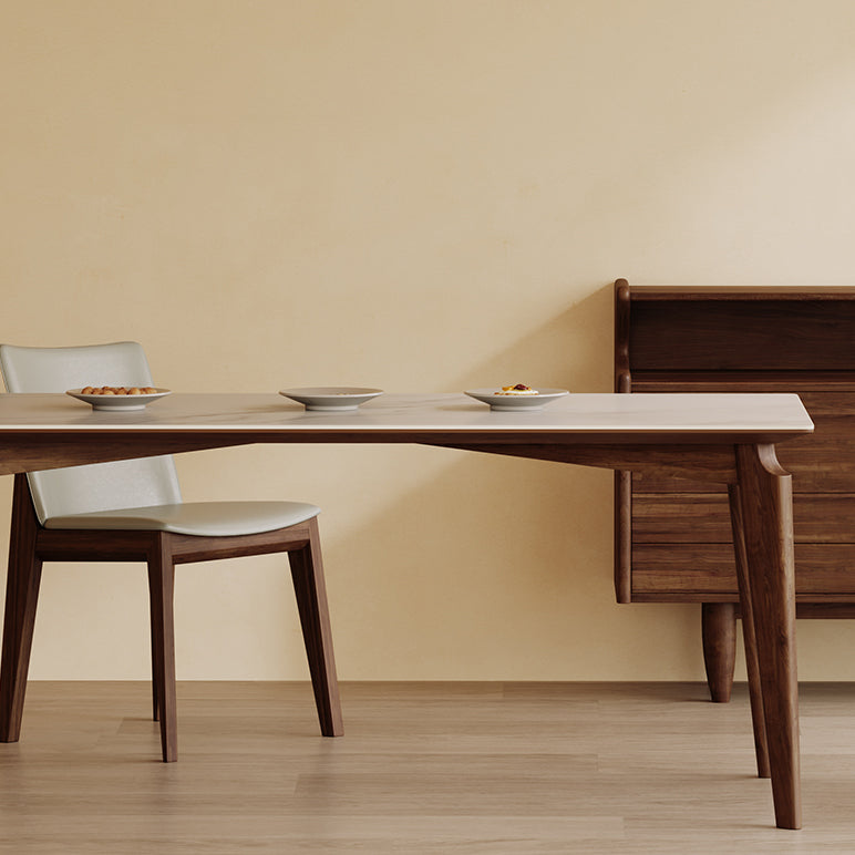 Modern Style Sintered Stone Dining Table with Rectangle Shape Table and 4 Solid Wood Legs Base Clearhalo 'Dining Room Sets' 'Dining Tables & Seating' 'dining_room_set' 'furn' 'furn_dining_room_set' 'Furniture' 'furniture_dining_room_set' 'Kitchen & Dining Furniture' 'kitchen&dining_furn' 'kitchen' 3361656