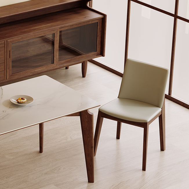 Modern Style Sintered Stone Dining Table with Rectangle Shape Table and 4 Solid Wood Legs Base Clearhalo 'Dining Room Sets' 'Dining Tables & Seating' 'dining_room_set' 'furn' 'furn_dining_room_set' 'Furniture' 'furniture_dining_room_set' 'Kitchen & Dining Furniture' 'kitchen&dining_furn' 'kitchen' 3361660