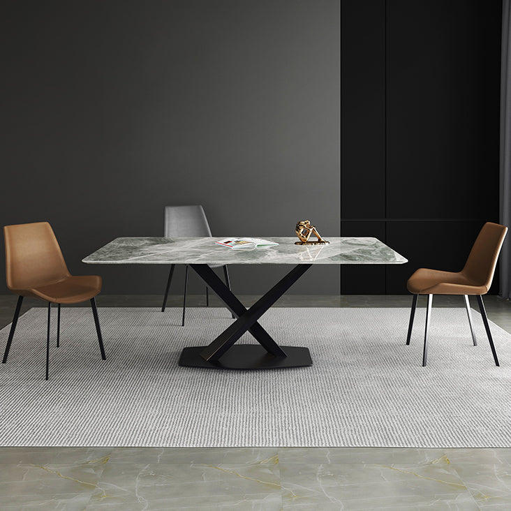 Modern Sintered Stone Gray Dining Table Set with Rectangle Table and Metal Base Formal Dining Set Clearhalo 'Dining Room Sets' 'Dining Tables & Seating' 'dining_room_set' 'furn' 'furn_dining_room_set' 'Furniture' 'furniture_dining_room_set' 'Kitchen & Dining Furniture' 'kitchen&dining_furn' 'kitchen' 3361668