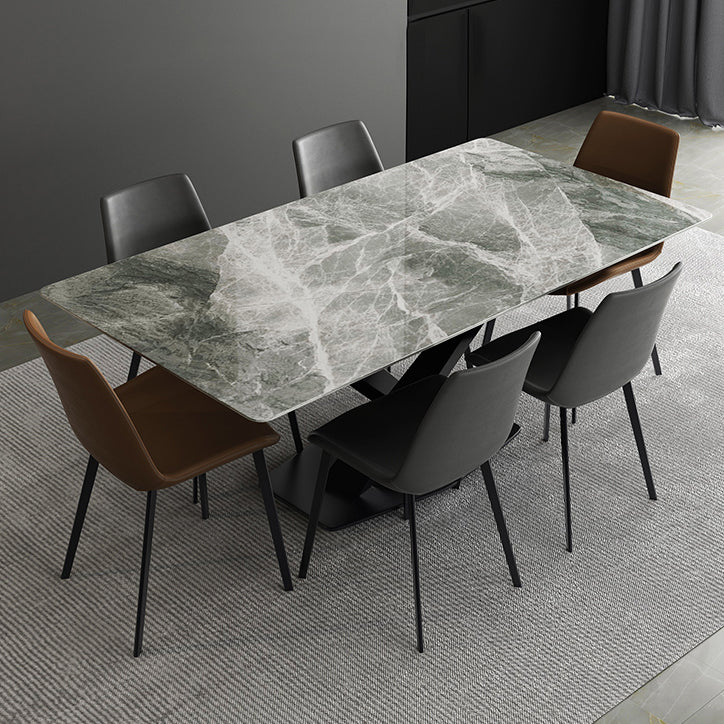 Modern Sintered Stone Gray Dining Table Set with Rectangle Table and Metal Base Formal Dining Set Clearhalo 'Dining Room Sets' 'Dining Tables & Seating' 'dining_room_set' 'furn' 'furn_dining_room_set' 'Furniture' 'furniture_dining_room_set' 'Kitchen & Dining Furniture' 'kitchen&dining_furn' 'kitchen' 3361669