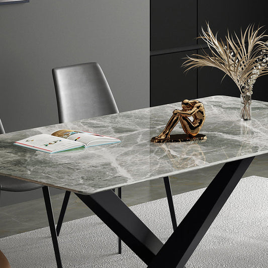 Modern Sintered Stone Gray Dining Table Set with Rectangle Table and Metal Base Formal Dining Set Clearhalo 'Dining Room Sets' 'Dining Tables & Seating' 'dining_room_set' 'furn' 'furn_dining_room_set' 'Furniture' 'furniture_dining_room_set' 'Kitchen & Dining Furniture' 'kitchen&dining_furn' 'kitchen' 3361672