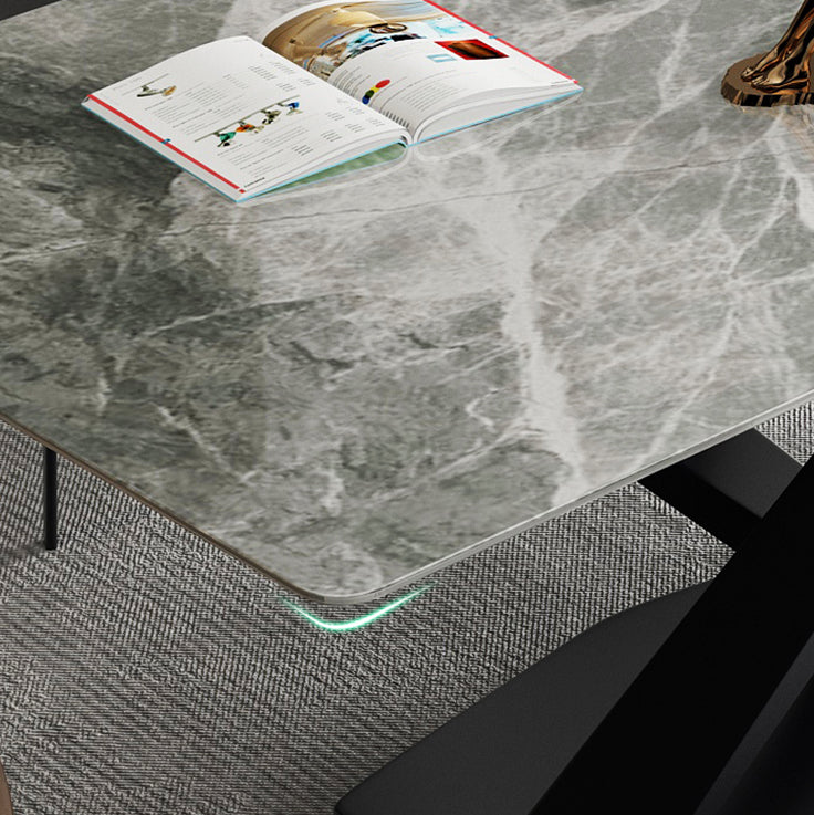 Modern Sintered Stone Gray Dining Table Set with Rectangle Table and Metal Base Formal Dining Set Clearhalo 'Dining Room Sets' 'Dining Tables & Seating' 'dining_room_set' 'furn' 'furn_dining_room_set' 'Furniture' 'furniture_dining_room_set' 'Kitchen & Dining Furniture' 'kitchen&dining_furn' 'kitchen' 3361673