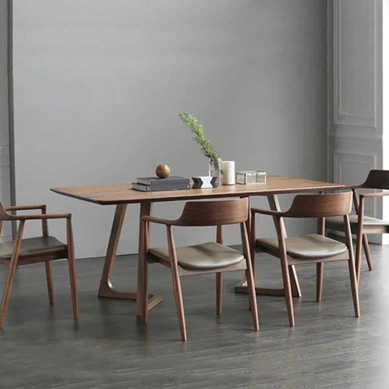 Modern Style Solid Wood Dining Set with Rectangle Shape Table and Double Pedestal Base for Home Use with 4 Chairs Clearhalo 'Dining Room Sets' 'Dining Tables & Seating' 'dining_room_set' 'furn' 'furn_dining_room_set' 'Furniture' 'furniture_dining_room_set' 'Kitchen & Dining Furniture' 'kitchen&dining_furn' 'kitchen' 3361681