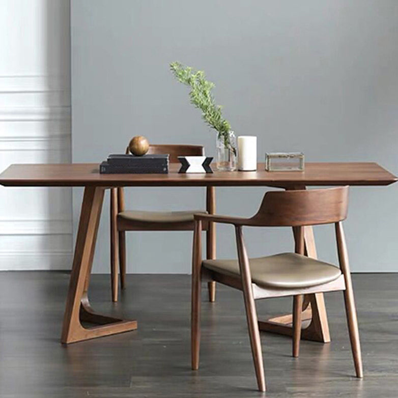 Modern Style Solid Wood Dining Set with Rectangle Shape Table and Double Pedestal Base for Home Use Clearhalo 'Dining Room Sets' 'Dining Tables & Seating' 'dining_room_set' 'furn' 'furn_dining_room_set' 'Furniture' 'furniture_dining_room_set' 'Kitchen & Dining Furniture' 'kitchen&dining_furn' 'kitchen' 3361682