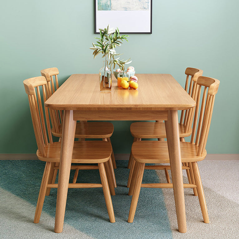 Modern Style Solid Wood Dining Set with Rectangle Shape Table and 4 Legs Base Wood with 4 Chairs Clearhalo 'Dining Room Sets' 'Dining Tables & Seating' 'dining_room_set' 'furn' 'furn_dining_room_set' 'Furniture' 'furniture_dining_room_set' 'Kitchen & Dining Furniture' 'kitchen&dining_furn' 'kitchen' 3361724