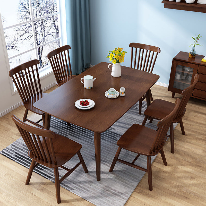 Modern Style Solid Wood Dining Set with Rectangle Shape Table and 4 Legs Base Dark Wood Clearhalo 'Dining Room Sets' 'Dining Tables & Seating' 'dining_room_set' 'furn' 'furn_dining_room_set' 'Furniture' 'furniture_dining_room_set' 'Kitchen & Dining Furniture' 'kitchen&dining_furn' 'kitchen' 3361725