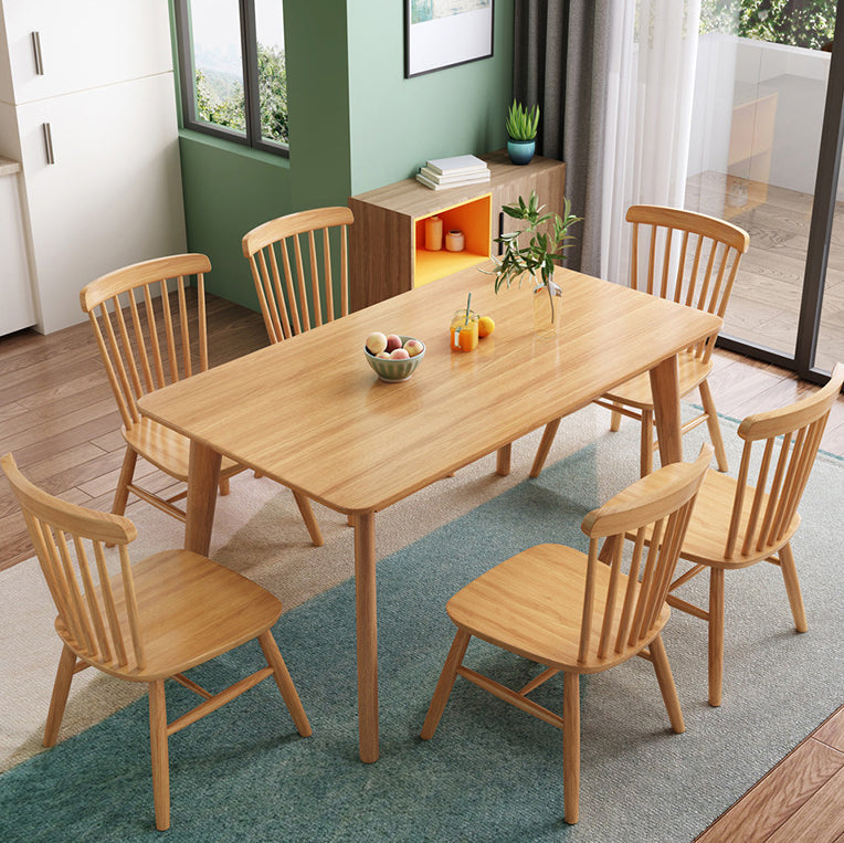 Modern Style Solid Wood Dining Set with Rectangle Shape Table and 4 Legs Base Wood with 6 Chairs Clearhalo 'Dining Room Sets' 'Dining Tables & Seating' 'dining_room_set' 'furn' 'furn_dining_room_set' 'Furniture' 'furniture_dining_room_set' 'Kitchen & Dining Furniture' 'kitchen&dining_furn' 'kitchen' 3361737