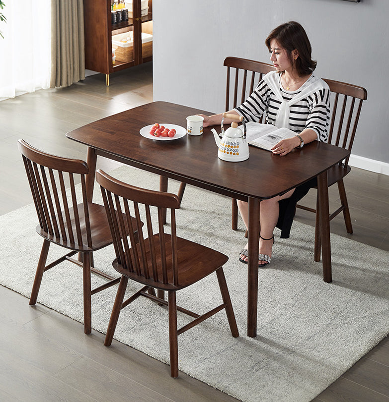 Modern Style Solid Wood Dining Set with Rectangle Shape Table and 4 Legs Base Dark Wood with 4 Chairs Clearhalo 'Dining Room Sets' 'Dining Tables & Seating' 'dining_room_set' 'furn' 'furn_dining_room_set' 'Furniture' 'furniture_dining_room_set' 'Kitchen & Dining Furniture' 'kitchen&dining_furn' 'kitchen' 3361739