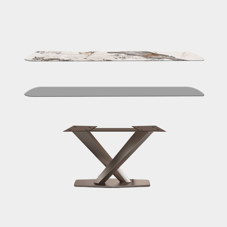 Modern Sintered Stone Dining Room Set with Rectangle Table and Metal Base Home Dining Set Clearhalo 'Dining Room Sets' 'Dining Tables & Seating' 'dining_room_set' 'furn' 'furn_dining_room_set' 'Furniture' 'furniture_dining_room_set' 'Kitchen & Dining Furniture' 'kitchen&dining_furn' 'kitchen' 3361775