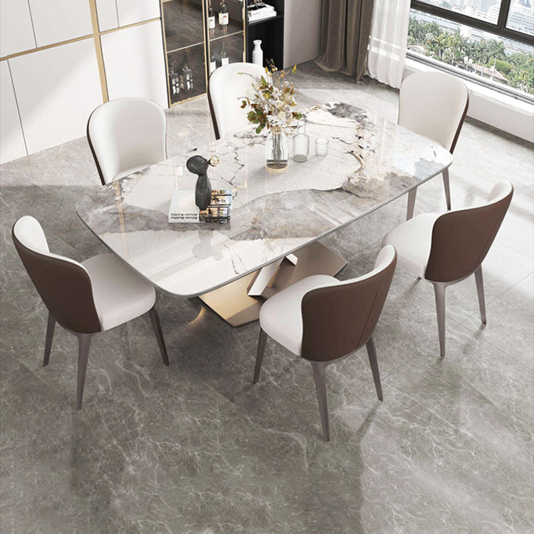 Modern Sintered Stone Dining Room Set with Rectangle Table and Metal Base Home Dining Set Clearhalo 'Dining Room Sets' 'Dining Tables & Seating' 'dining_room_set' 'furn' 'furn_dining_room_set' 'Furniture' 'furniture_dining_room_set' 'Kitchen & Dining Furniture' 'kitchen&dining_furn' 'kitchen' 3361781