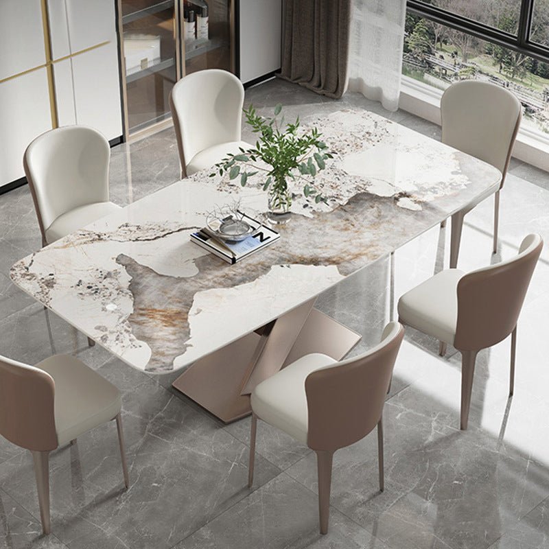 Modern Sintered Stone Dining Room Set with Rectangle Table and Metal Base Home Dining Set Clearhalo 'Dining Room Sets' 'Dining Tables & Seating' 'dining_room_set' 'furn' 'furn_dining_room_set' 'Furniture' 'furniture_dining_room_set' 'Kitchen & Dining Furniture' 'kitchen&dining_furn' 'kitchen' 3361782