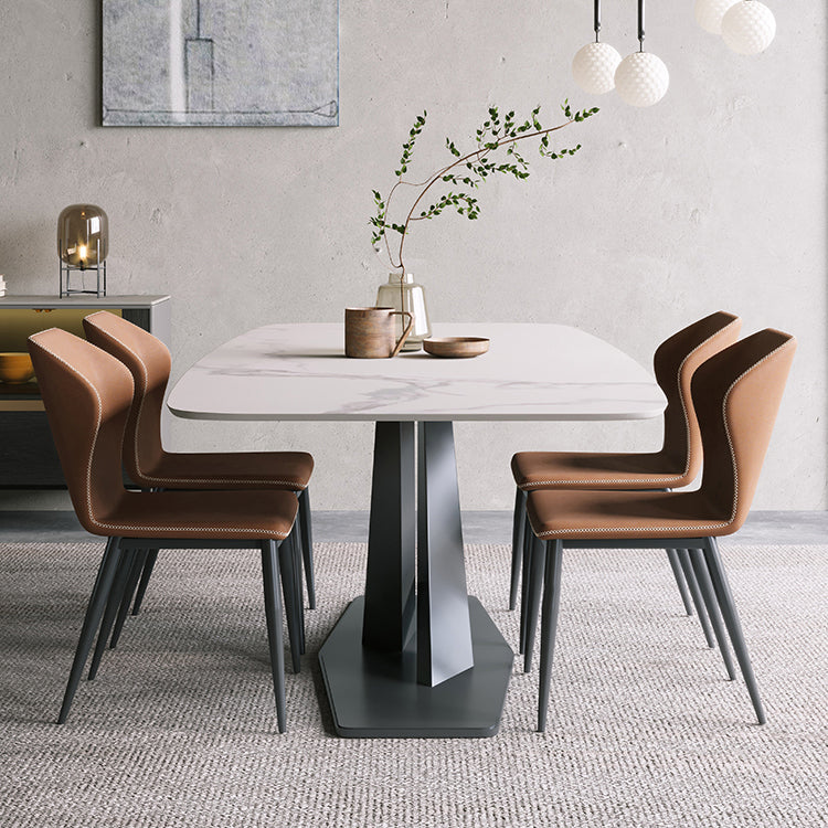 Minimalist Sintered Stone Dining Room Set with Rectangle Top and Black Base Dining Table Set with 4 Chairs Clearhalo 'Dining Room Sets' 'Dining Tables & Seating' 'dining_room_set' 'furn' 'furn_dining_room_set' 'Furniture' 'furniture_dining_room_set' 'Kitchen & Dining Furniture' 'kitchen&dining_furn' 'kitchen' 3361784