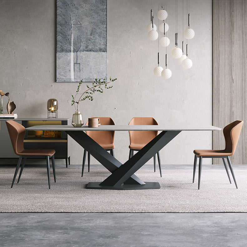 Minimalist Sintered Stone Dining Room Set with Rectangle Top and Black Base Dining Table Set Clearhalo 'Dining Room Sets' 'Dining Tables & Seating' 'dining_room_set' 'furn' 'furn_dining_room_set' 'Furniture' 'furniture_dining_room_set' 'Kitchen & Dining Furniture' 'kitchen&dining_furn' 'kitchen' 3361785