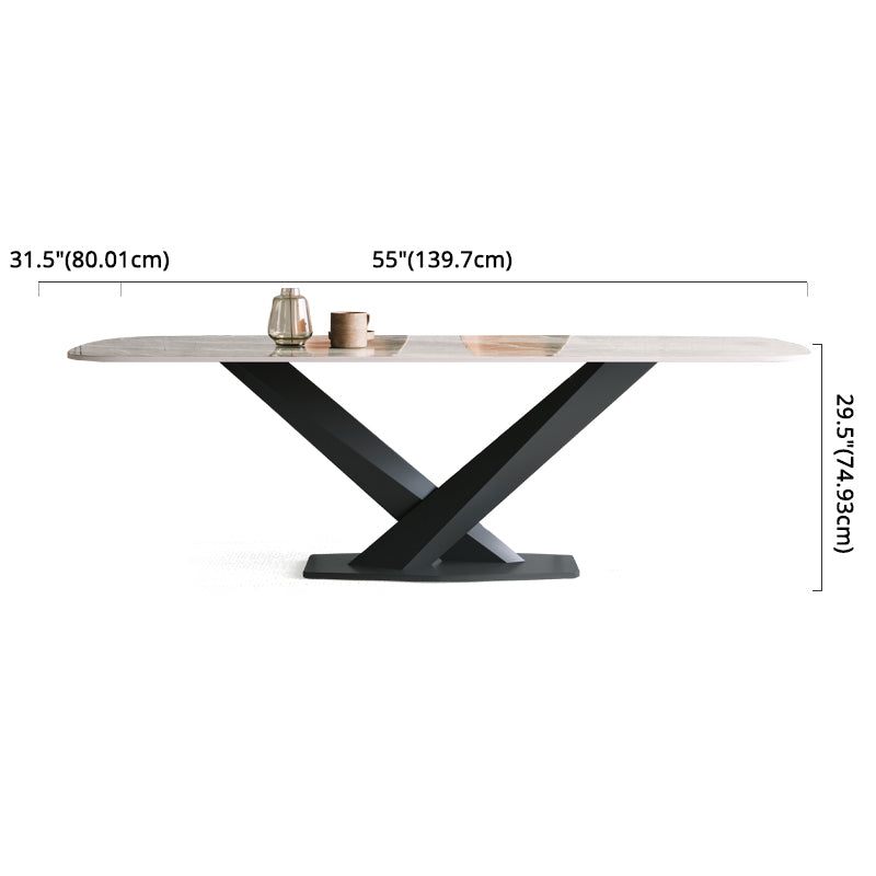 Minimalist Sintered Stone Dining Room Set with Rectangle Top and Black Base Dining Table Set Clearhalo 'Dining Room Sets' 'Dining Tables & Seating' 'dining_room_set' 'furn' 'furn_dining_room_set' 'Furniture' 'furniture_dining_room_set' 'Kitchen & Dining Furniture' 'kitchen&dining_furn' 'kitchen' 3361790