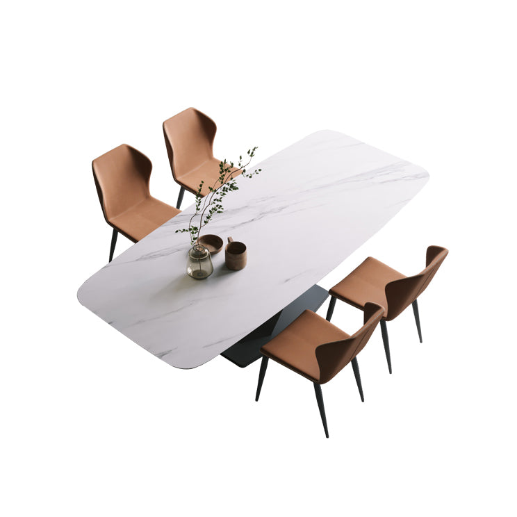 Minimalist Sintered Stone Dining Room Set with Rectangle Top and Black Base Dining Table Set Clearhalo 'Dining Room Sets' 'Dining Tables & Seating' 'dining_room_set' 'furn' 'furn_dining_room_set' 'Furniture' 'furniture_dining_room_set' 'Kitchen & Dining Furniture' 'kitchen&dining_furn' 'kitchen' 3361794